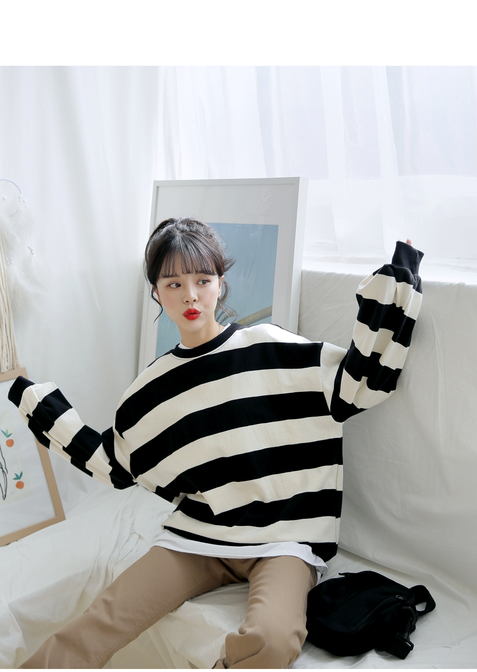 MERONGSHOP - Pull rayé à manches longues et épaules dénudées