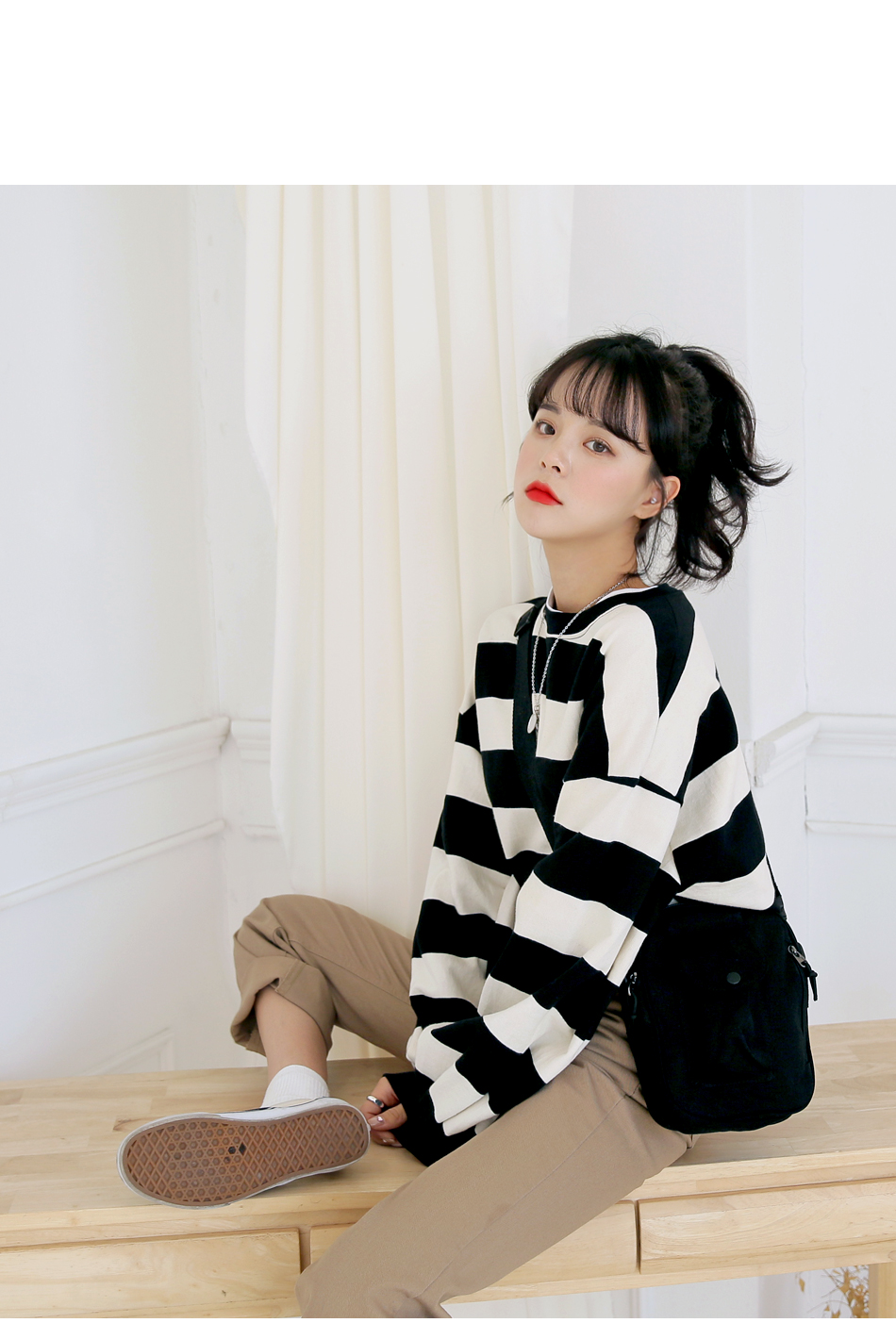 MERONGSHOP - Pull rayé à manches longues et épaules dénudées