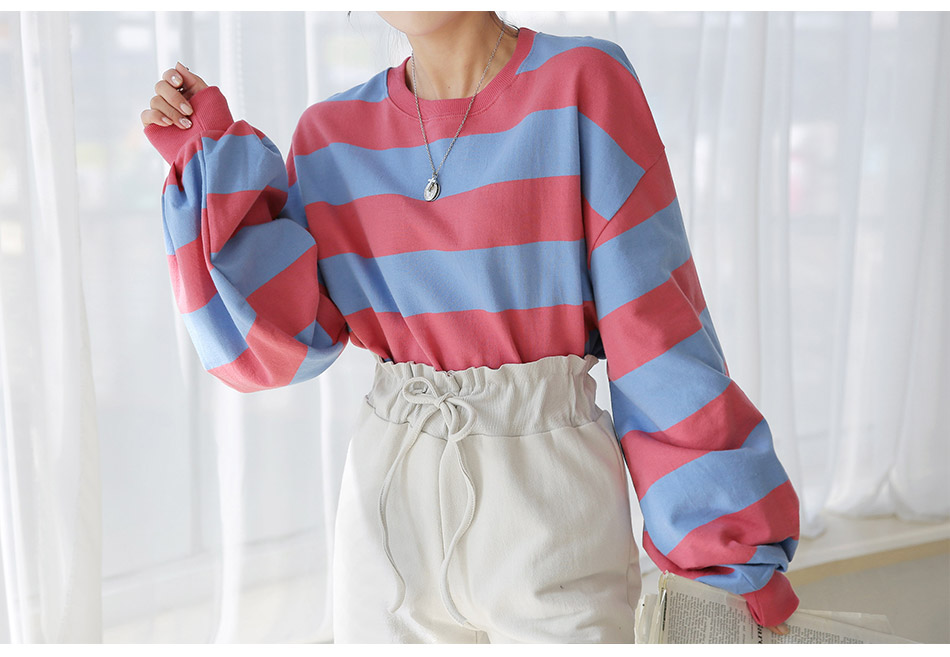 MERONGSHOP - Pull rayé à manches longues et épaules dénudées
