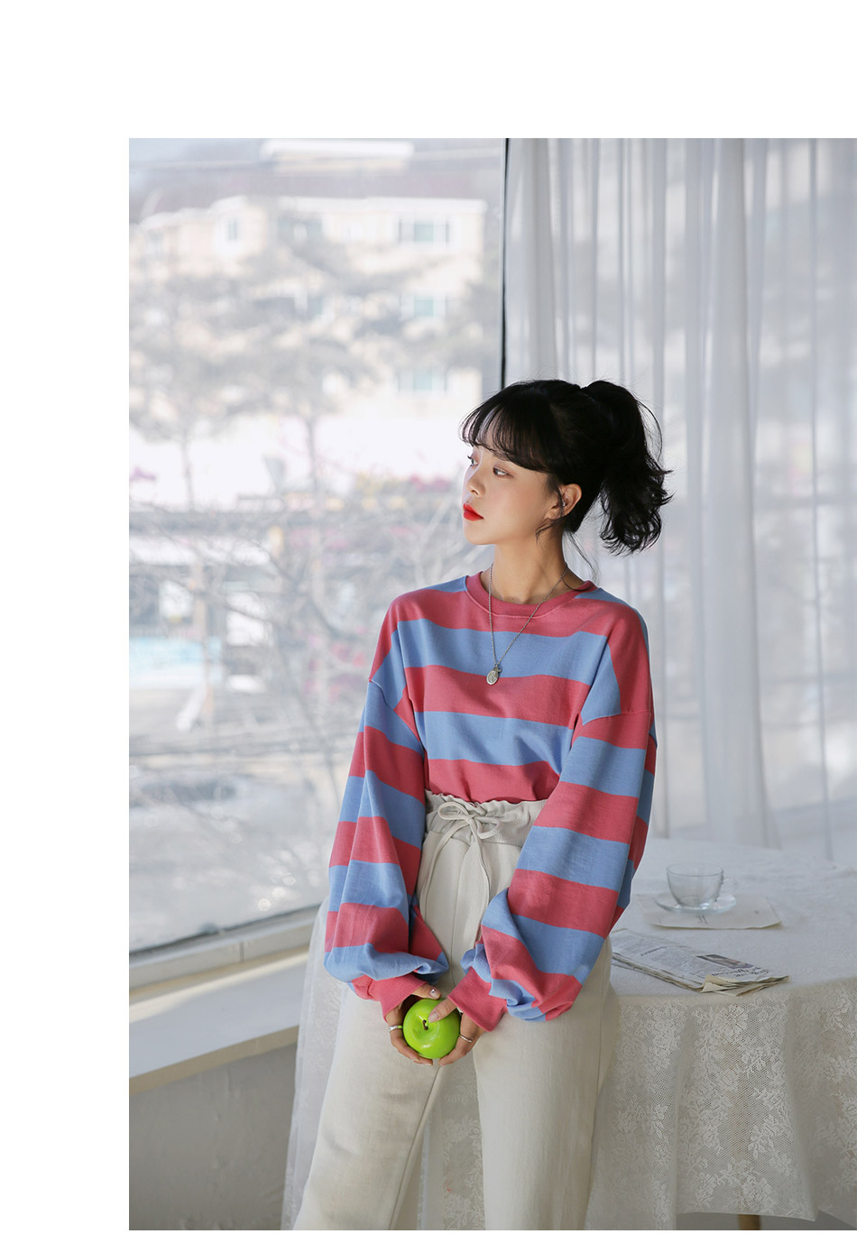 MERONGSHOP - Pull rayé à manches longues et épaules dénudées