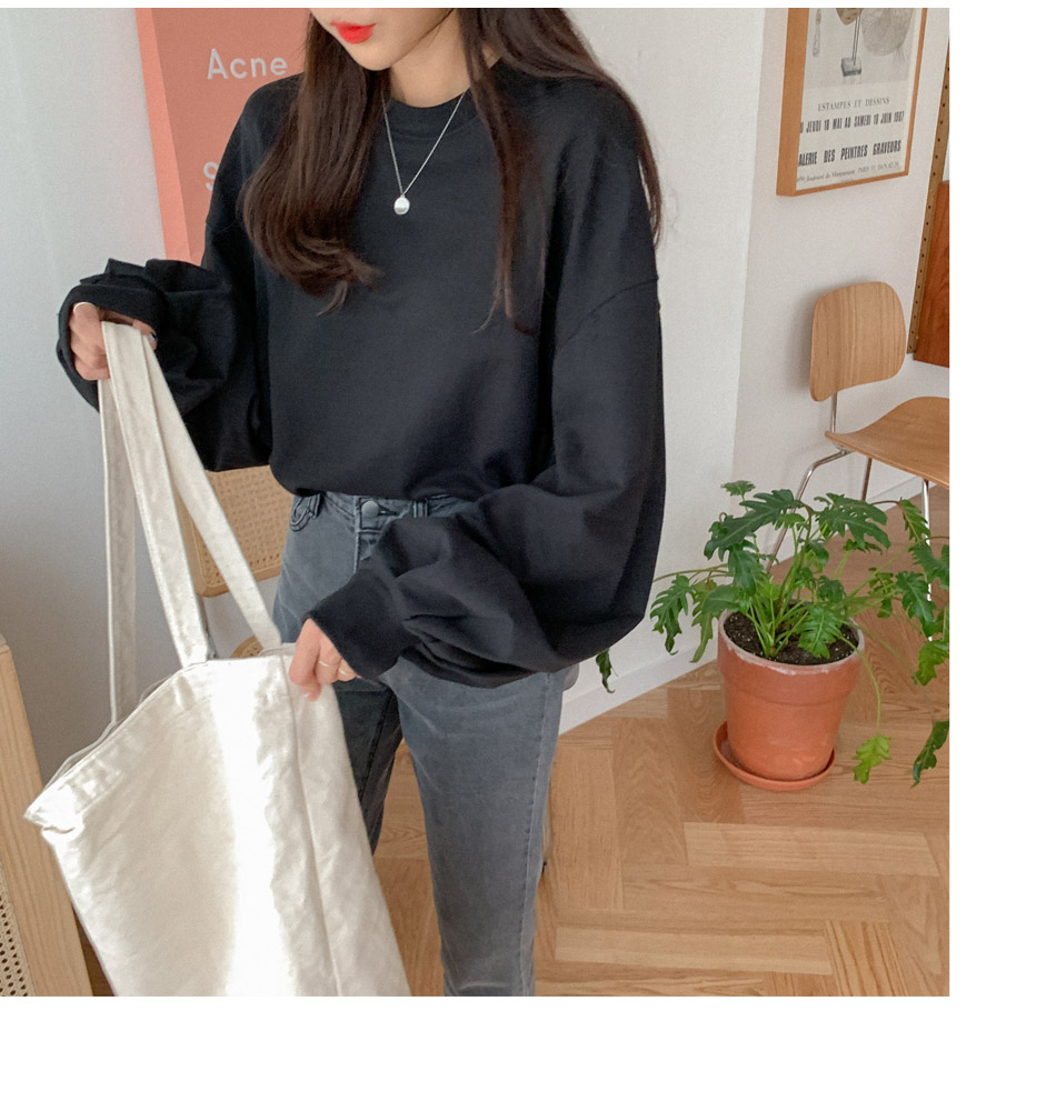 MERONGSHOP - Haut uni à manches rondes et col rond