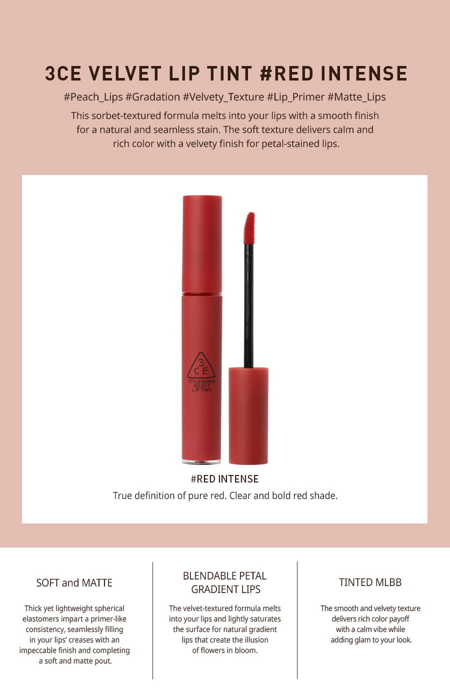 3ce velvet lip tint red intense