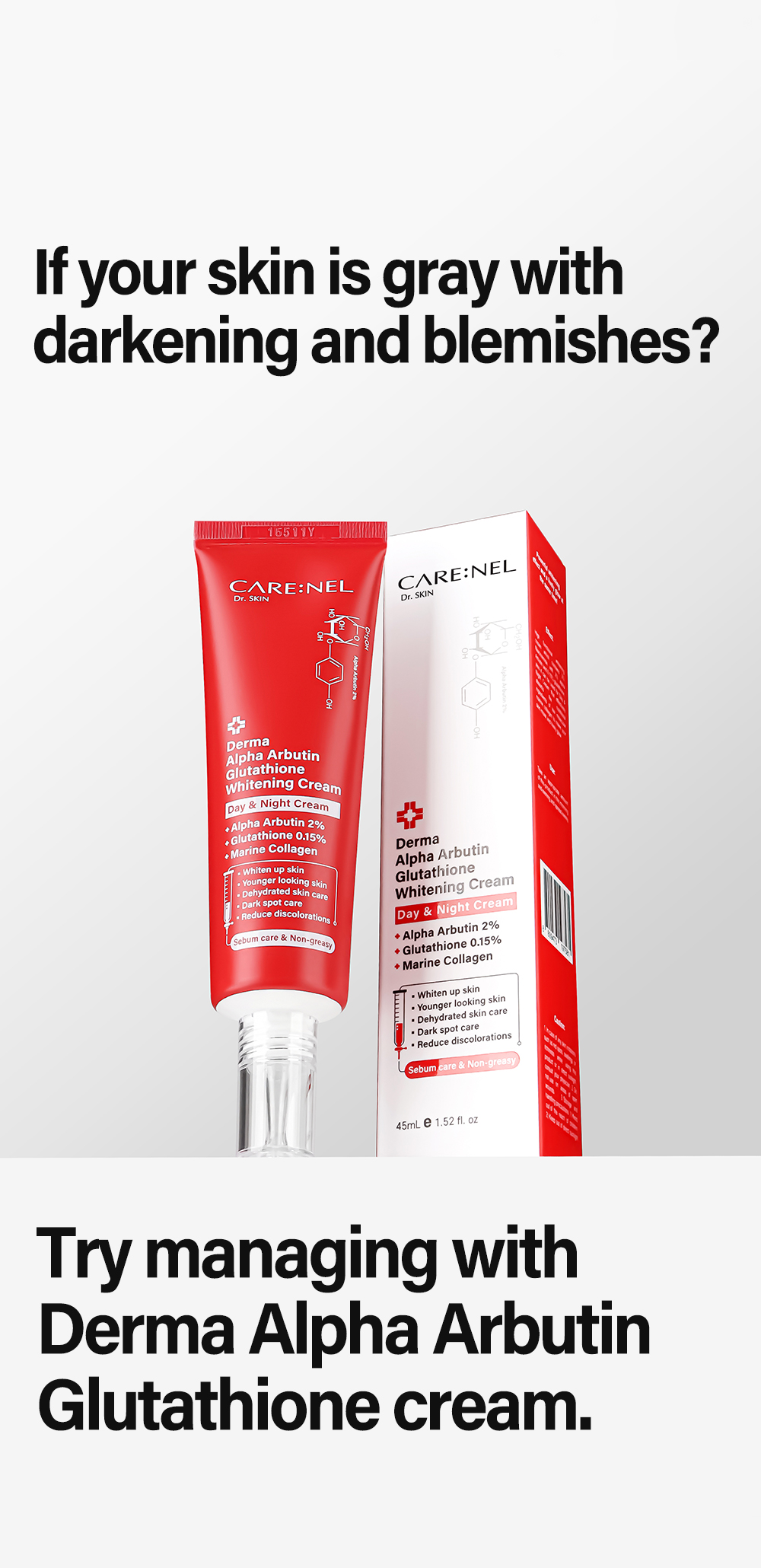 Shop CARENEL Derma Alpha Arbutin Glutathione Whitening Cream 45ml